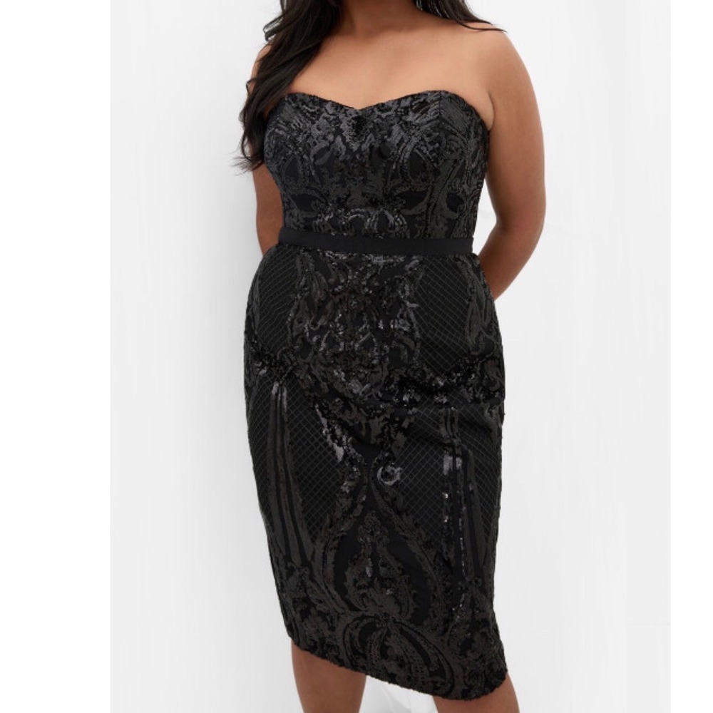 city chic Sofia Black All-Over Sequins Sweetheart Neck Strapless Midi Dress 20